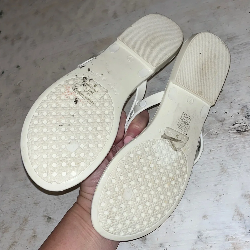 Tory Burch Women's Studded Jelly thong Sandals in white | size 7